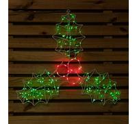 Samuel Alexander 44cm LED Indoor Outdoor Christmas Holly Silhouette with Berries Decoration in Red & Green in White Samuel Alexander White