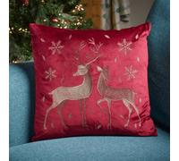 Samuel Alexander 45 X 45Cm Soft Fabric Christmas Reindeer Chair Cushion In Ruby Red