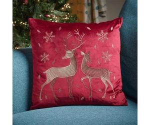 Samuel ALEXANDER 45 x 45cm Soft Fabric Christmas Reindeer Chair Cushion in Ruby Red