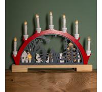 Samuel Alexander 45cm Battery Operated Light up Red Wooden Christmas Candle Bridge with 9 Warm White LEDs