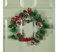 Samuel Alexander 45Cm Hanging Christmas Wreath With Red Berries And Frosted Pinecones