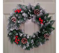 Samuel Alexander 45Cm Snow Tipped Christmas Wreath With Pine Cones And Red Berries