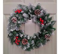 Samuel ALEXANDER 45cm Snow Tipped Green Wreath Christmas Decoration with 125 Tips, Pine Cones and Berries