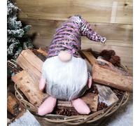 Samuel Alexander 46Cm Plush Christmas Bearded Gonk With Pink & Silver Sequined Hat Christmas Decoration