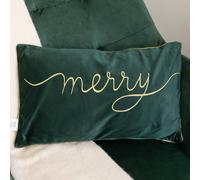 Samuel Alexander 49cm Dark Green Christmas Decorative Merry Cushion with Gold Detail Samuel Alexander Green