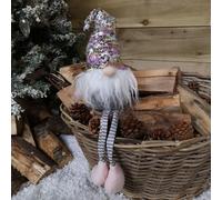 Samuel Alexander 49cm Festive Christmas Sitting Gonk with Dangly Legs & Sequin Hat in Pink & Grey Samuel Alexander Pink