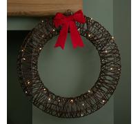 Samuel Alexander 50cm Battery Operated Light up Christmas Wreath with Red Bow & 40 Warm White LEDs