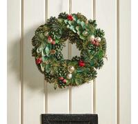 Samuel Alexander 50Cm Bauble And Pinecone Hanging Christmas Wreath With Red Berries