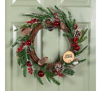 Samuel Alexander 50Cm Christmas Pinecone Wreath With Red Berries And Baubles