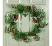 Samuel Alexander 50cm Hanging Christmas Eucalyptus Wreath with Red Berries and Pinecones