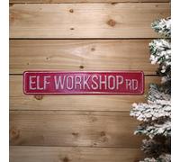 Samuel ALEXANDER 50cm Indoor Outdoor Red Metal Elf Workshop Rd Sign Hanging Christmas Decoration
