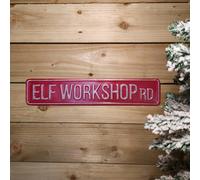 Samuel Alexander 50cm Indoor Outdoor Red Metal Elf Workshop Rd Sign Hanging Christmas Decoration
