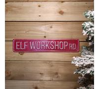 Samuel Alexander 50cm Indoor Outdoor Red Metal Elf Workshop Rd Sign Hanging Christmas Decoration Samuel Alexander Red