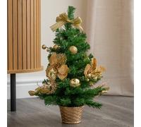 Samuel Alexander 50Cm Mini Christmas Fir Tree In Plastic Pot With Gold Decorations