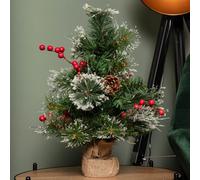Samuel Alexander 50Cm Mini Christmas Tree With Red Berries, Pinecones And Frosted Tips In Burlap Base
