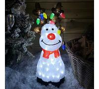 Samuel Alexander 50cm Outdoor Acrylic Sitting Ice White Christmas Reindeer with Multi Coloured LED Lights on Antlers