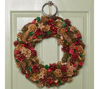 Samuel Alexander 50cm Red Hanging Christmas Wreath with Red Berries and Pinecones