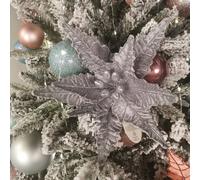 Samuel Alexander 50cm Silver Velvet Poinsettia Stem with Glitter Christmas Decoration