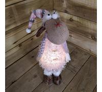 Samuel Alexander 50Cm Standing Warm White Light Up Christmas Reindeer Wearing Pink And Grey Hat