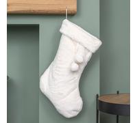 Samuel Alexander 50Cm White Winter Faux Fur Hanging Christmas Stocking With Pom Poms