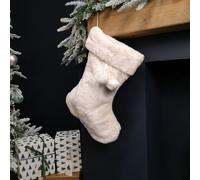 Samuel Alexander 50cm Winter White Faux Fur Hanging Christmas Stocking with Pom Poms Samuel Alexander White