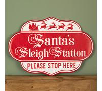 Samuel Alexander 51cm Red & White Metal Christmas Santa Sleigh Station Sign Samuel Alexander Red