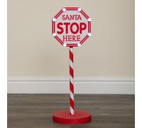 57cm Santa Stop Here Light Up Sign 8 White LED Christmas Decor