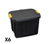 Samuel Alexander 6 Pack of 42L Heavy Duty Lockable & Stackable Storage Tub Chest with Clips in Black Samuel Alexander Black