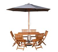 Samuel Alexander 6 Person Folding Wooden Dining Table Chairs Grey Parasol & Base in Brown Samuel Alexander Brown 6 Person