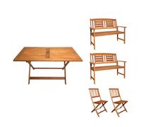 Samuel Alexander 6 Person Folding Wooden Garden Dining Table Chairs & 2 Benches in Brown Samuel Alexander Brown 6 Person