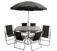 Samuel Alexander 6 Person Garden Furniture Patio Set Table, 6 Chairs & Parasol