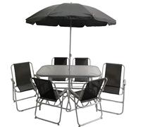 Samuel Alexander 6 Person Garden Furniture Patio Set Table, 6 Chairs & Parasol in Black Samuel Alexander Black