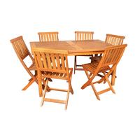 Outdoor 6 Person Rectangular Wooden Garden Patio Dining Table Chairs Set Samuel Alexander Brown One Size