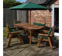 Samuel Alexander 6 Seater Wooden Garden Table, Bench, Chairs, Parasol & Green Cushions Samuel Alexander Green