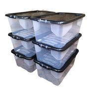 Samuel Alexander 6 X 42L Clear Storage Box With Black Lid, Stackable And Nestable Design Storage Solution