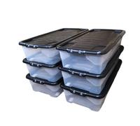 Samuel Alexander 6 X 42L Clear Under Bed Storage Box With Black Lid, Stackable And Nestable Design Storage Solution