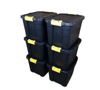 Samuel Alexander 6 X 42L Heavy Duty Storage Tubs Sturdy, Lockable, Stackable And Nestable Design Storage Chests With Clips In Black
