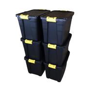 Samuel ALEXANDER 6 x 60L Heavy Duty Storage Tubs Sturdy, Lockable, Stackable and Nestable Design Storage Chests with Clips in Black
