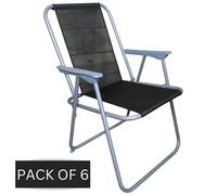 Samuel Alexander 6 x Foldable Garden Chairs Fixed position garden chairs with grey frame and black fabric