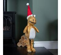 Samuel Alexander 60cm Gold Plush Tyrone-Rex Dino Standing Christmas Decoration with Santa Hat