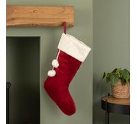 Samuel Alexander 60Cm Red Christmas Stocking With White Cuff And Pom Poms