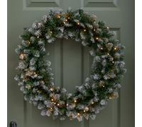 Samuel Alexander 60cm Snow Tipped Christmas Wreath with 50 Warm White LEDs & 160 Bullet Tips in Green Samuel Alexander Green