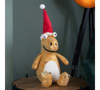 Samuel Alexander 60cm Tall Gold Plush Zilla Dino Sitting Christmas Decoration with Santa Hat