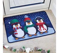 Samuel Alexander 60Cm X 40Cm Frosty Penguins Fabric Christmas Doormat