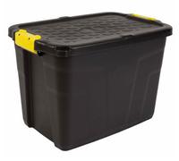 Samuel Alexander 60L Heavy Duty Storage Tub Sturdy, Lockable, Stackable And Nestable Design Storage Chest With Clips In Black