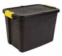 Samuel ALEXANDER 60L Heavy Duty Storage Tub Sturdy, Lockable, Stackable and Nestable Design Storage Chest with Clips in Black