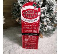 Samuel Alexander 68Cm Indoor Outdoor Red Metal Santa's Rules Sign Hanging Christmas Decoration