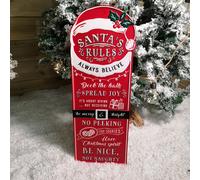 Samuel Alexander 68cm Indoor Outdoor Red Metal Santa's Rules Sign Hanging Christmas Decoration
