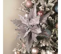 Samuel Alexander 68cm Silver Velvet Poinsettia Stem with 2 Flowers Christmas Decoration