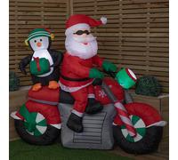 Samuel Alexander 6ft Light up Santa with Penguin on Motorbike Christmas Inflatable Samuel Alexander Multicolor